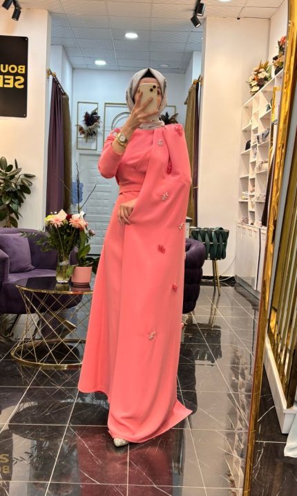 Senna Design Liliowy Elbise Pembe