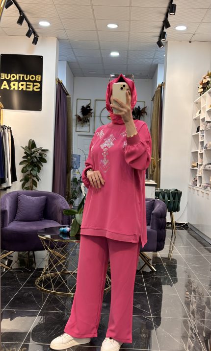Ghisa Önü Taşlı Takım Fuşya